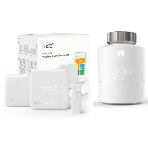 Tado - Kit de démarrage V3+ - Thermostat Intelligent sans fil + 1x Tête thermostatique Tado - Appareils compatibles Amazon Alexa