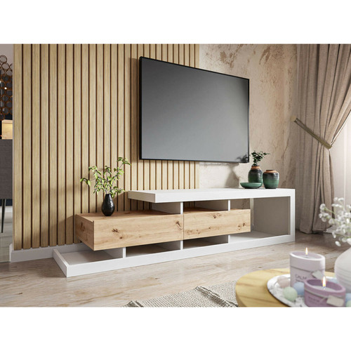 Bestmobilier - Olga - meuble TV - bois et blanc - 198 cm - style scandinave Bestmobilier - Meuble en bois Salon, salle à manger