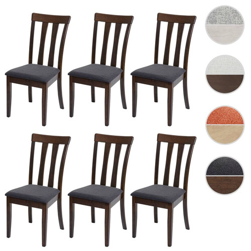 Chaises Mendler Lot de 6 chaises de salle à manger HWC-G46 tissu/textile bois massif ~ cadre foncé, gris foncé