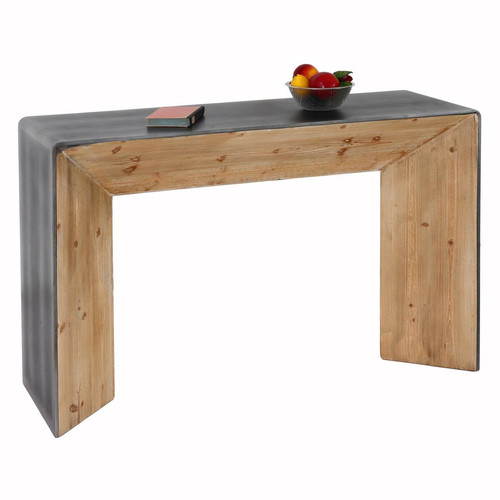 Accessoires de semi Mendler Table console HWC-L76, table de téléphone table d'appoint, bois massif industriel MVG, 80x120x40cm naturel avec aspect métal