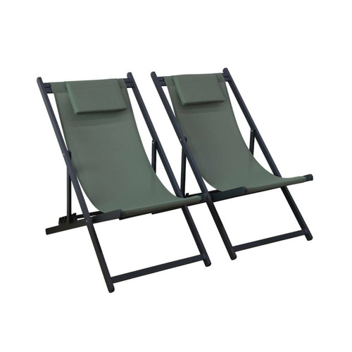 Transats, chaises longues sweeek Lot de 2 bains de soleil et textilene savane | sweeek