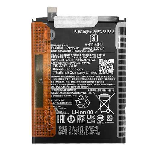 XIAOMI - Xiaomi Batterie Interne pour Xiaomi 12T et 12T Pro 5000mAh Original BN5J Noir XIAOMI - Batterie téléphone XIAOMI