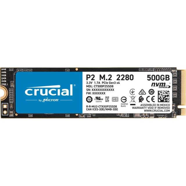 Crucial - P2 3D NAND - 500 Go - M.2 Nvme PCIe Crucial - Produits reconditionnées et d'occasion Rue du Commerce